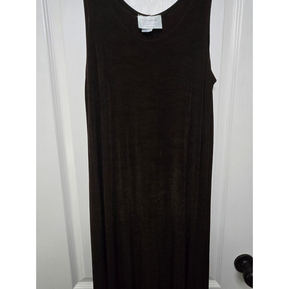 ​Barefoot Contessa Pismo Beach Vtg  90s Slinky Maxi Dress XL Dr Brown U.S.A Made